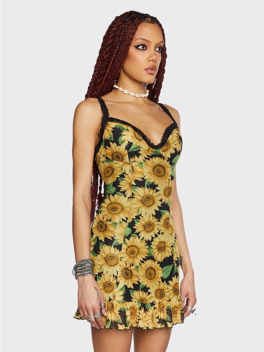 NWT Dolls Kill Current Mood Peace N’ Love Sunflower Mini Slip Dress 90s Vibes